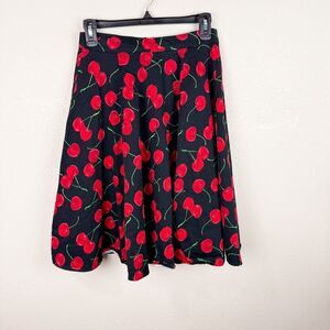 Y2K Rockabilly Cherry Swing Midi Skirt Small Stretch USA Made